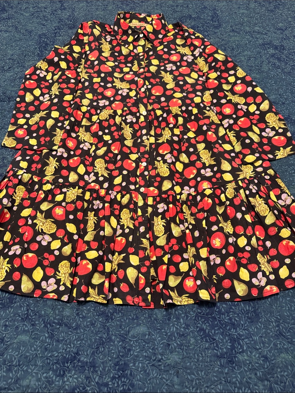 Dress Addict Fruit Print Tiered Button-Up Dress. Size S